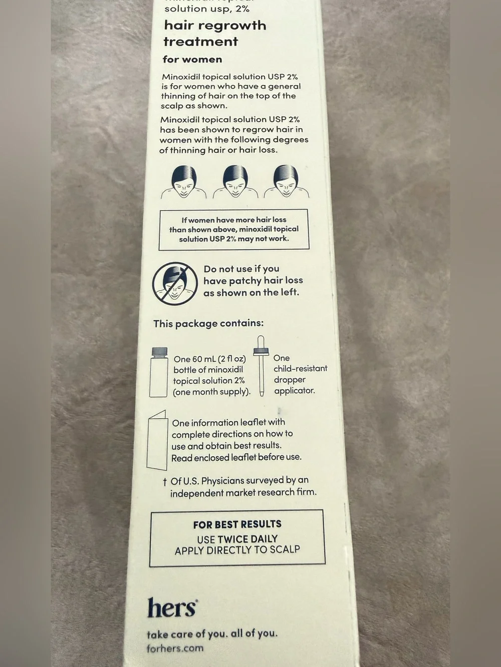 hers Minoxidil 2% Topical Solution, an over-the-counter hair regrowth treatment